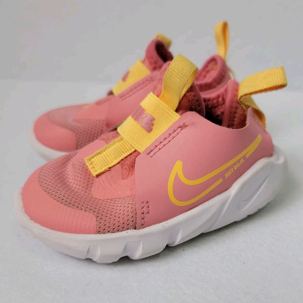 Nike Flex Runner Kids Shoes Sz 5C Pink Yellow Slip On DJ6040